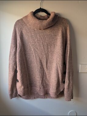 Cozy Dusty Pink Button-Side Turtleneck Sweater Size XL